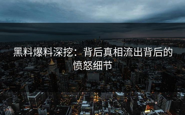 黑料爆料深挖：背后真相流出背后的愤怒细节
