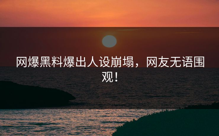 网爆黑料爆出人设崩塌，网友无语围观！