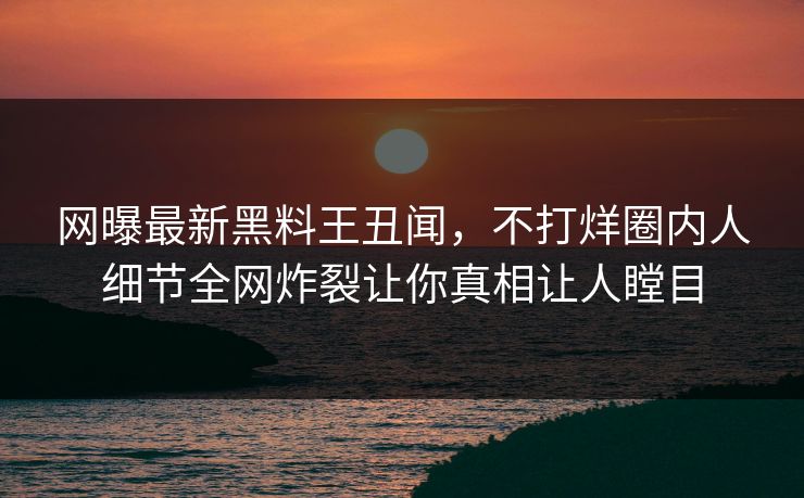 网曝最新黑料王丑闻，不打烊圈内人细节全网炸裂让你真相让人瞠目