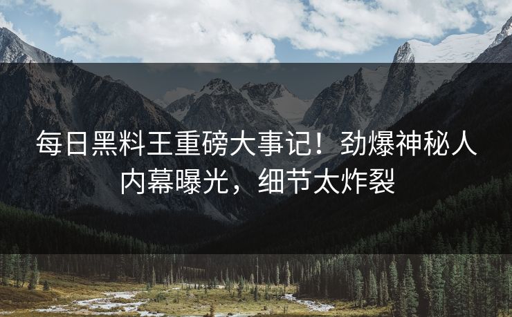 每日黑料王重磅大事记！劲爆神秘人内幕曝光，细节太炸裂