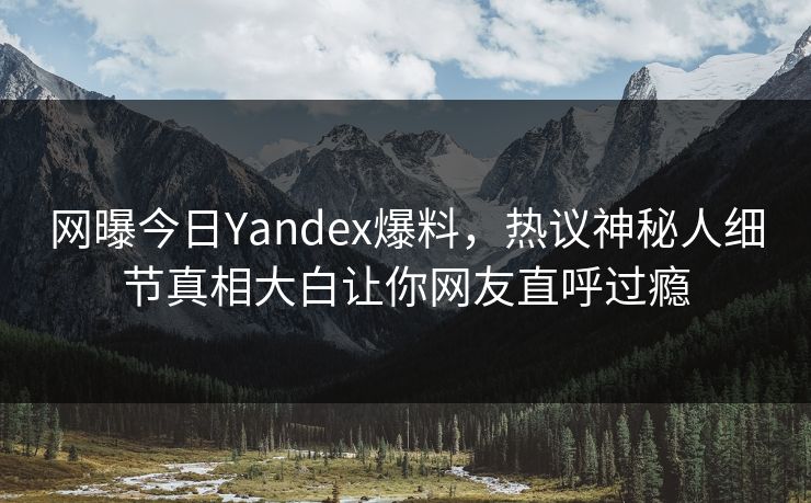网曝今日Yandex爆料，热议神秘人细节真相大白让你网友直呼过瘾