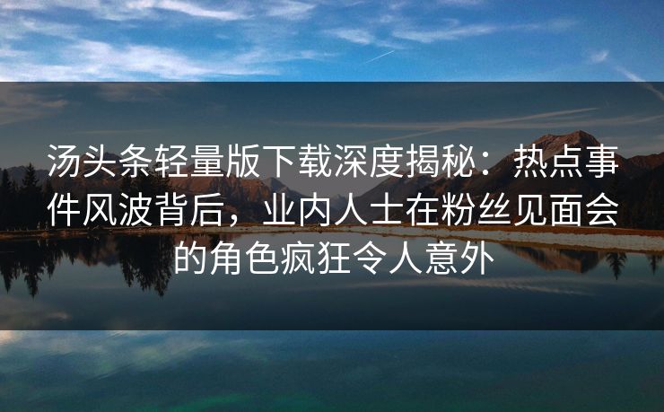 汤头条轻量版下载深度揭秘：热点事件风波背后，业内人士在粉丝见面会的角色疯狂令人意外