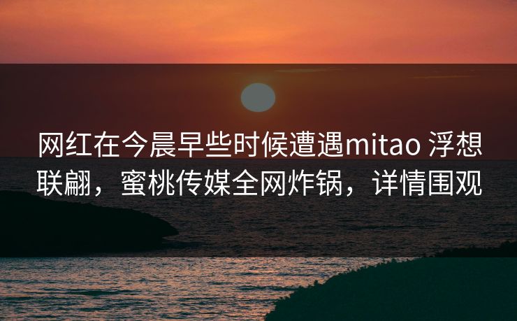 网红在今晨早些时候遭遇mitao 浮想联翩,蜜桃传媒全网炸锅,详情围观 网红在今晨早些时候遭遇mitao 浮想联翩,蜜桃传媒全网炸锅,详情围观